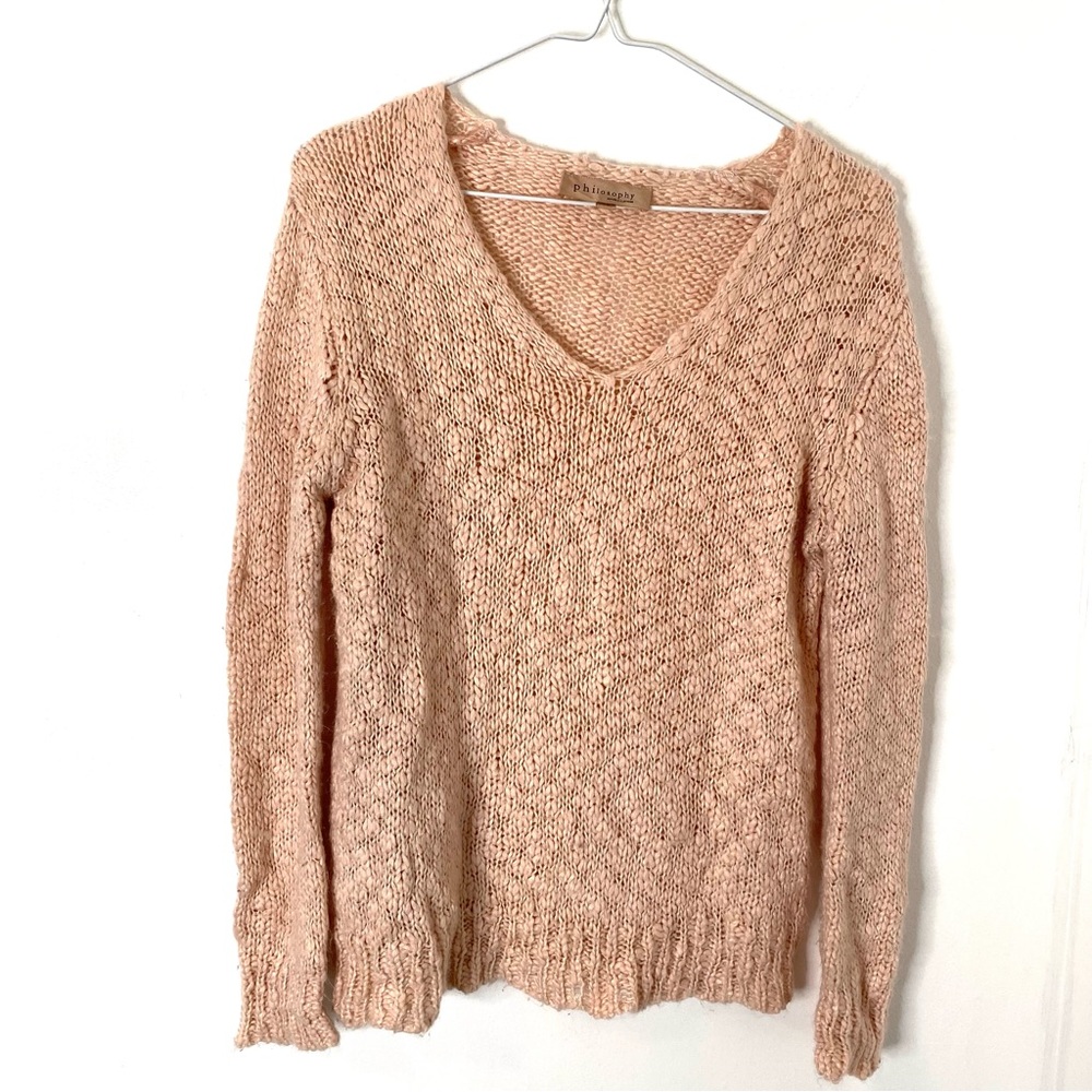 Philosophy Light Pink Chunky Loose Knit V-Neck Sweater